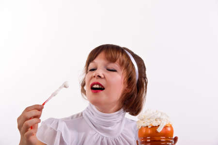 Blond beauty with grapefruit の写真素材