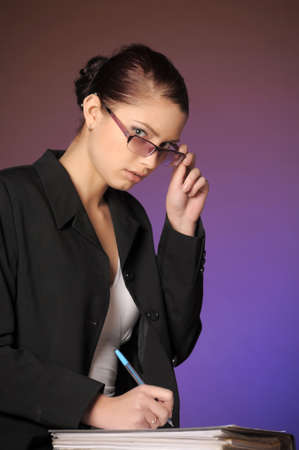 Business the woman with folders of papersの写真素材