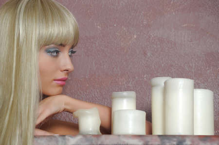 Blonde with candlesの写真素材
