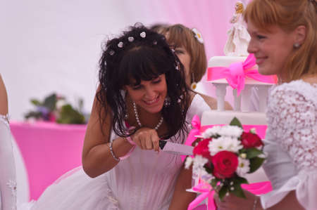 Action Â«Run-away brides of CosmopolitanÂ» â a flashmob of long-distance scale which was spent the seventh year   Russia, St  Petersburgのeditorial素材