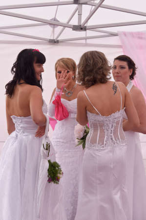 Action Â«Run-away brides of CosmopolitanÂ» â a flashmob of long-distance scale which was spent the seventh year   Russia, St  Petersburgのeditorial素材