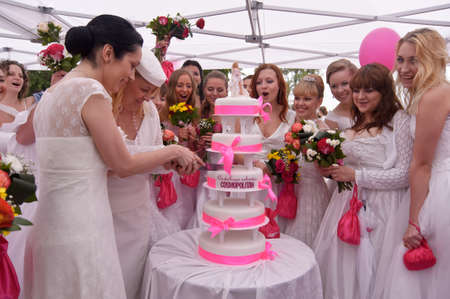 Action Â«Run-away brides of CosmopolitanÂ» â a flashmob of long-distance scale which was spent the seventh year   Russia, St  Petersburgのeditorial素材
