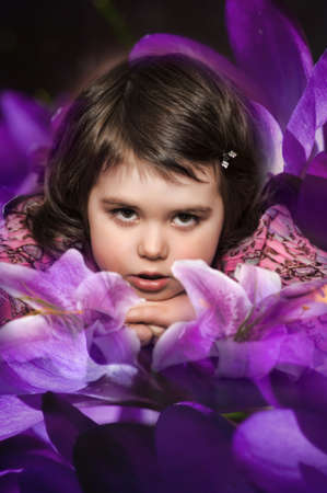 the girl with liliesの写真素材