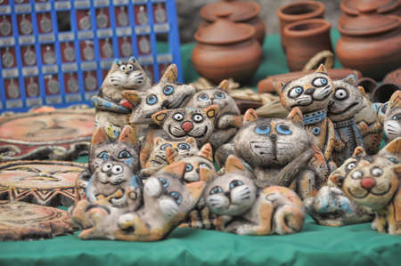 Ceramic figurines of funny catsのeditorial素材