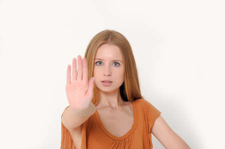 Woman making stop gestureの写真素材