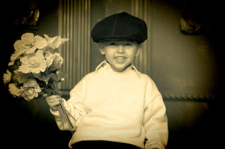 Little Boy with flowersの写真素材