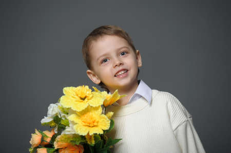 Little Boy with flowersの写真素材