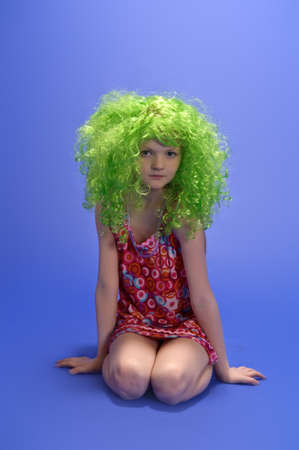 girl in a green wigの写真素材