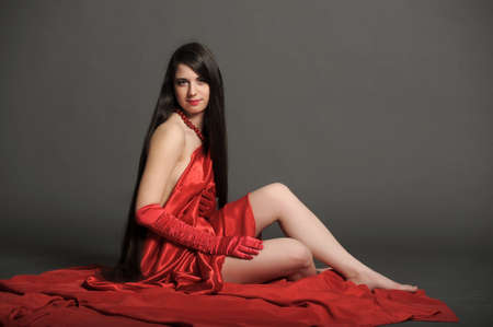 young woman luxurious long hairの写真素材