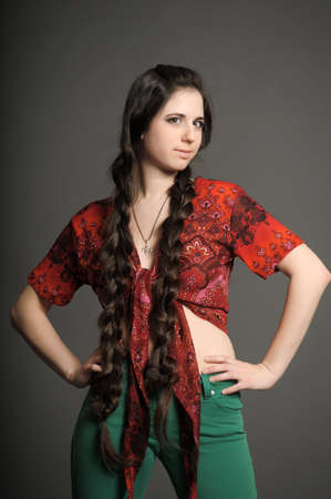 girl with very long braids