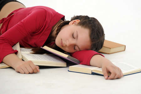 the student fell asleep preparing for examinationsの写真素材