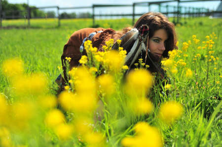 The girl in a suit of the American Indian の写真素材