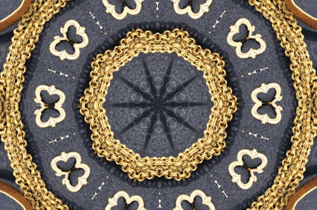 grey with gold circular ornament with butterflies