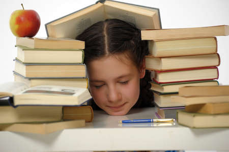 girl teenager and set of books
