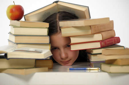 girl teenager and set of books