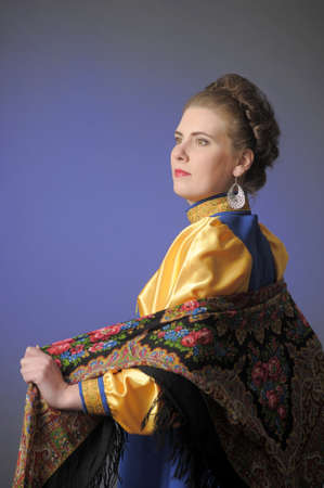 girl in traditional russian folk dressの写真素材