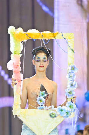  model on podium of festival of beauty Nevskie Beregaのeditorial素材