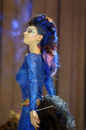  model on podium of festival of beauty Nevskie Beregaのeditorial素材