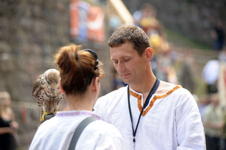falconers, medieval festival in Vyborg, Russiaのeditorial素材
