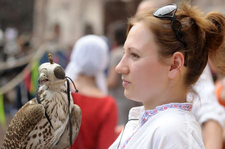 falconers, medieval festival in Vyborg, Russiaのeditorial素材
