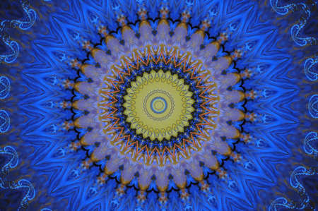 blue with yellow oriental ornamentの写真素材