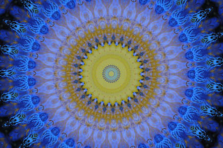 blue with yellow oriental ornamentの写真素材