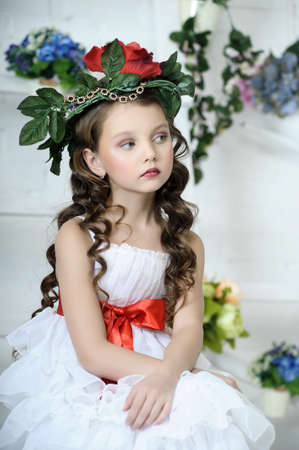 Vintage Girl with Flowersの写真素材
