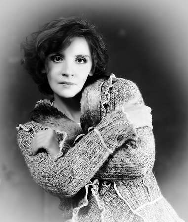 black and white portrait of a beautiful young brunetteの写真素材