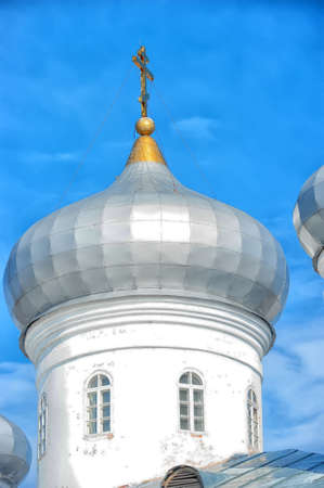 Church of the Exaltation of the Cross, St  George monastery in Novgorod, Russiaの写真素材