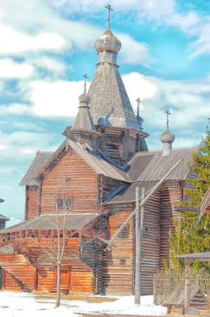Wooden domes on Church in Velikiy Novgorod, Russiaの写真素材