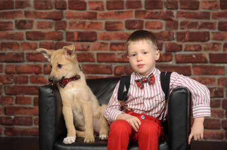 boy with a puppyの写真素材
