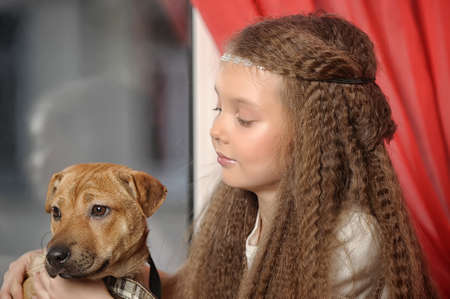 girl with a puppyの写真素材