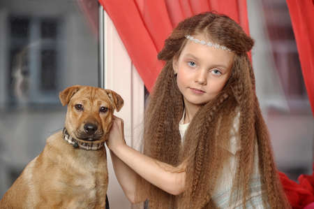 girl with a puppyの写真素材