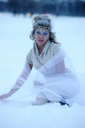 girl on a winter backgroundの写真素材