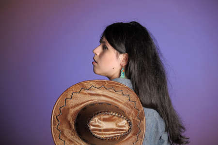 girl with a cowboy hatの写真素材