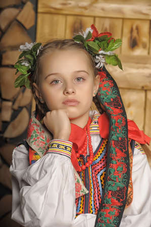 Polish girl in national costume Krakowの写真素材