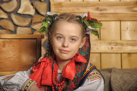 Polish girl in national costume Krakowの写真素材