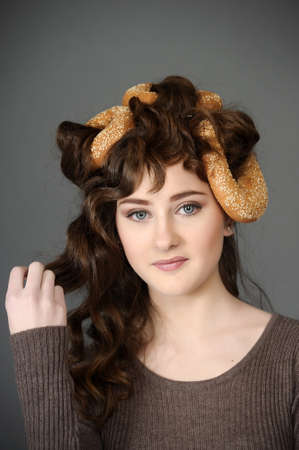 baker girl with bread on head