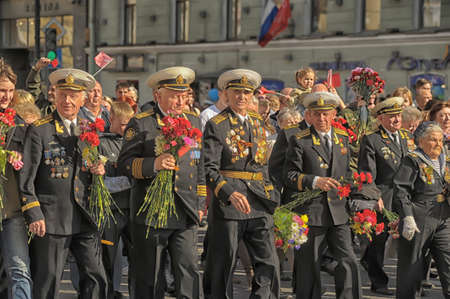 Participants in the parade of victory in Great Patriotic War on May 9, St  Petersburg, Russiaのeditorial素材