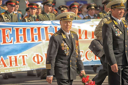 Participants in the parade of victory in Great Patriotic War on May 9, St  Petersburg, Russia