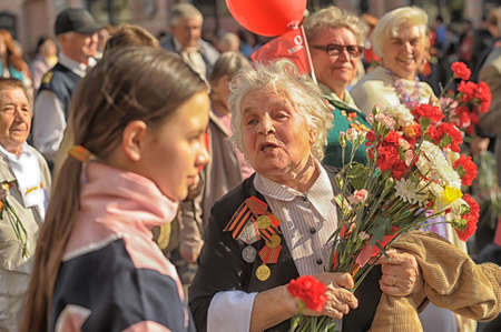 Participants in the parade of victory in Great Patriotic War on May 9, St  Petersburg, Russiaのeditorial素材