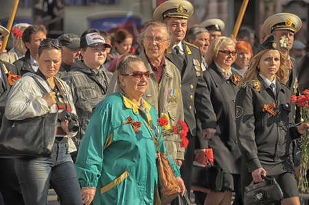 Participants in the parade of victory in Great Patriotic War on May 9, St  Petersburg, Russia