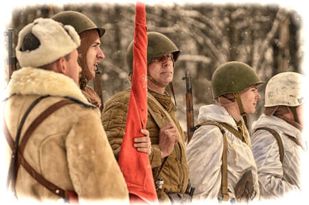 Russian soldiers in the World War II uniform