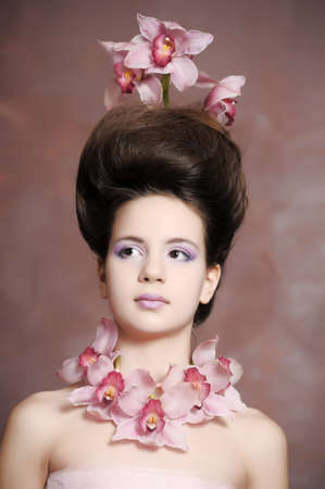 girl with orchidsの写真素材