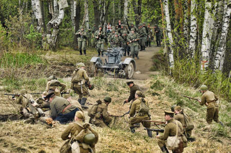 The scenario of military and historical reconstruction  Last fight  is devoted to battles on May 12-13, 1945 with the German parts which are breaking through from Prague towards allied forces のeditorial素材