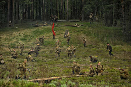 The scenario of military and historical reconstruction  Last fight  is devoted to battles on May 12-13, 1945 with the German parts which are breaking through from Prague towards allied forces のeditorial素材