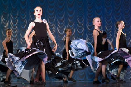 Dance performance on stage, Festival of children s dance groups, St  Petersburg, Russia のeditorial素材