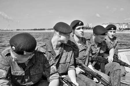 Marines on a boat preparing to dropping, St  Petersburg, Russia のeditorial素材