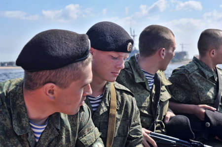 Marines on a boat preparing to dropping, St  Petersburg, Russia のeditorial素材