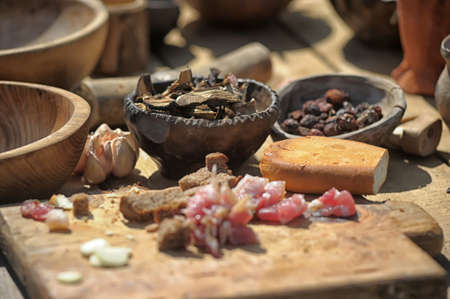 Antique dishes on the tableの写真素材